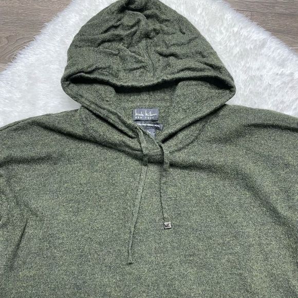 Nicole Miller Sweater Pullover Hoodie Green Sz Small 100% Extra Fine Merino Wool - Picture 3 of 9